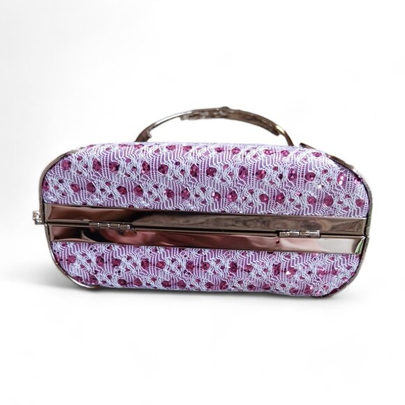 Pink Sequin White Lace Princess Two Way Evening Mini Hand Bag Crossbody - Picture 8 of 14